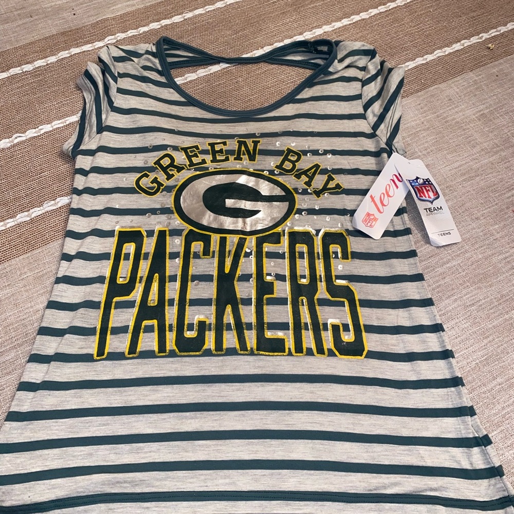 NWT Green Bay Packers NFL Women’s Striped Sequin Graphic Tee Small - Picture 4 of 9
